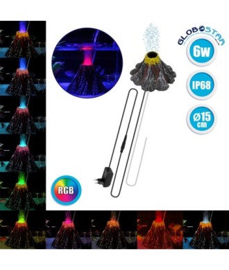 GloboStar® 79684 Φωτιστικό Ενυδρείου & Οξυγονωτής - Μηχανισμός Φυσαλίδων Φ15cm LED 6W 180° AC 230V Αδιάβροχο IP68 με Αυτόματη Εναλλαγή Χρωμάτων Πολύχρωμο RGB